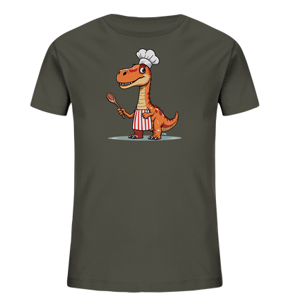 Kinder T-Shirt mit orangefarbenem Dino als Koch