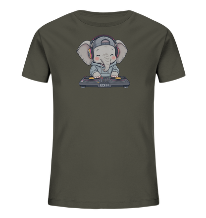 Kinder-T-Shirt mit Elefant als DJ an Plattenspielern.