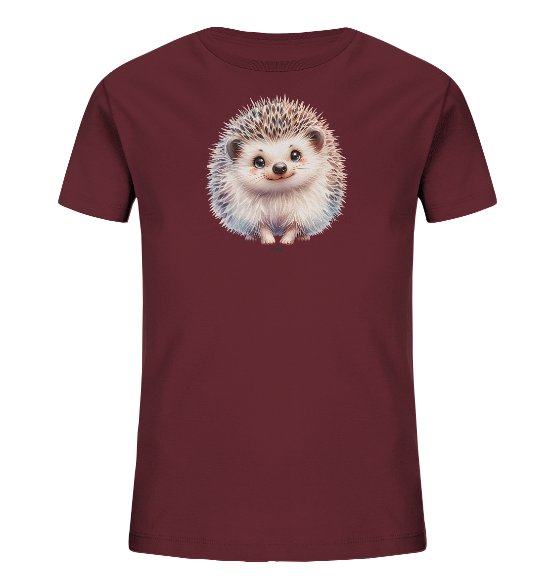 Onlineshop Shirts fuer Kinder - Dieses Kinder T-Shirt ist in einem warmen Burgunderton gehalten. Auf der Vorderseite prangt eine bezaubernde Illustration eines niedlichen Igels. Der kleine Igel hat flauschiges, helles Fell und ein freundliches Laecheln. Dieses Design verleiht dem Shirt einen liebenswerten Charakter.