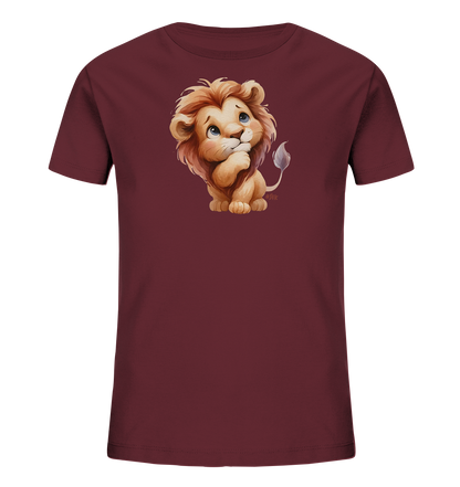 Kinder T-Shirt mit nachdenklichem Cartoon-Löwen und großen blauen Augen