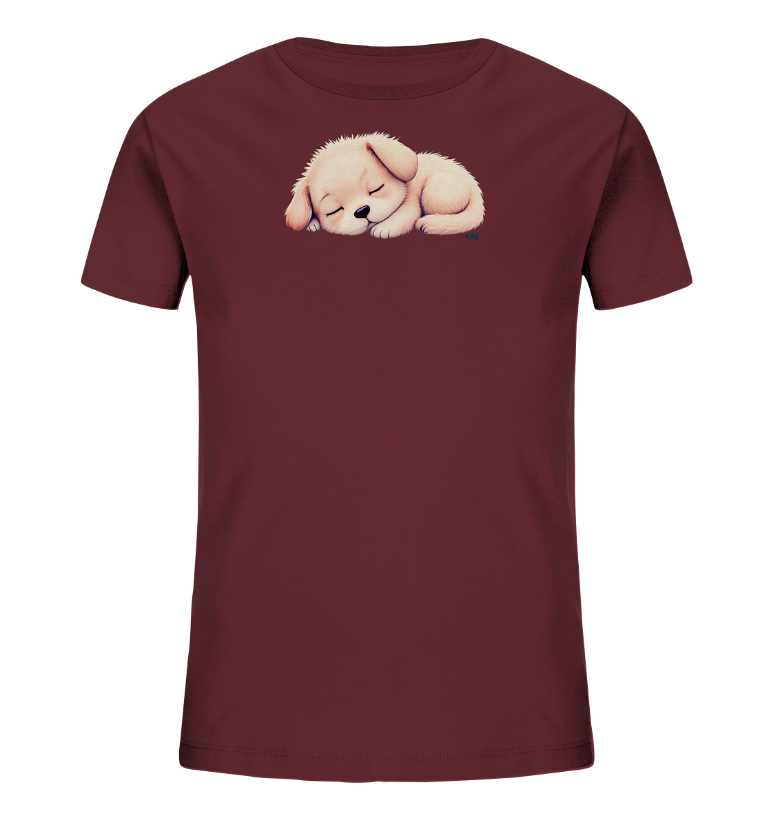 Kinder T-Shirt mit zusammengerolltem schlafendem Welpen in Cremefarben