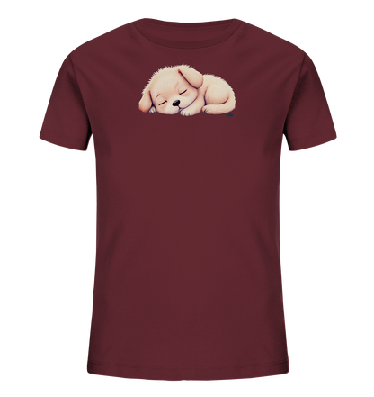 Kinder T-Shirt mit zusammengerolltem schlafendem Welpen in Cremefarben