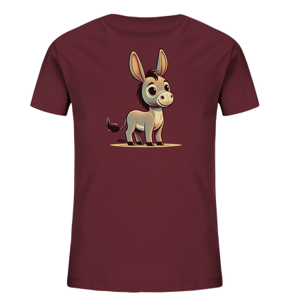 Kinder T-Shirt mit ein cartoonhafter Esel mit großen Ohren und freundlichem Lächeln