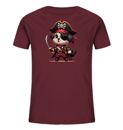 Kinder T-Shirt mit Cartoon-Piratenhund, Augenklappe, Hut und Säbel