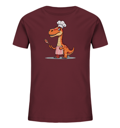 Kinder T-Shirt mit orangefarbenem Dino als Koch