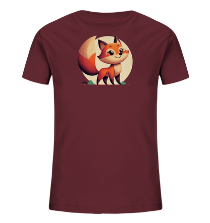 Kinder T-Shirt mit ein freundlicher orangefarbener Fuchs vor einem hellen Sonnenkreis