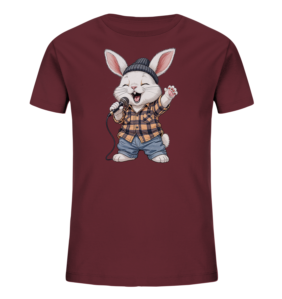 Kinder-T-Shirt mit rappenden Hasen und Mohrrübe als lustiges Motiv.