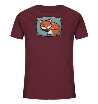 Kinder T-Shirt mit eingerolltem schlafendem Fuchs auf Kissen