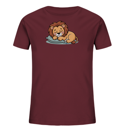 Kinder T-Shirt mit schlafendem Cartoon-Löwen auf kleinem Kissen