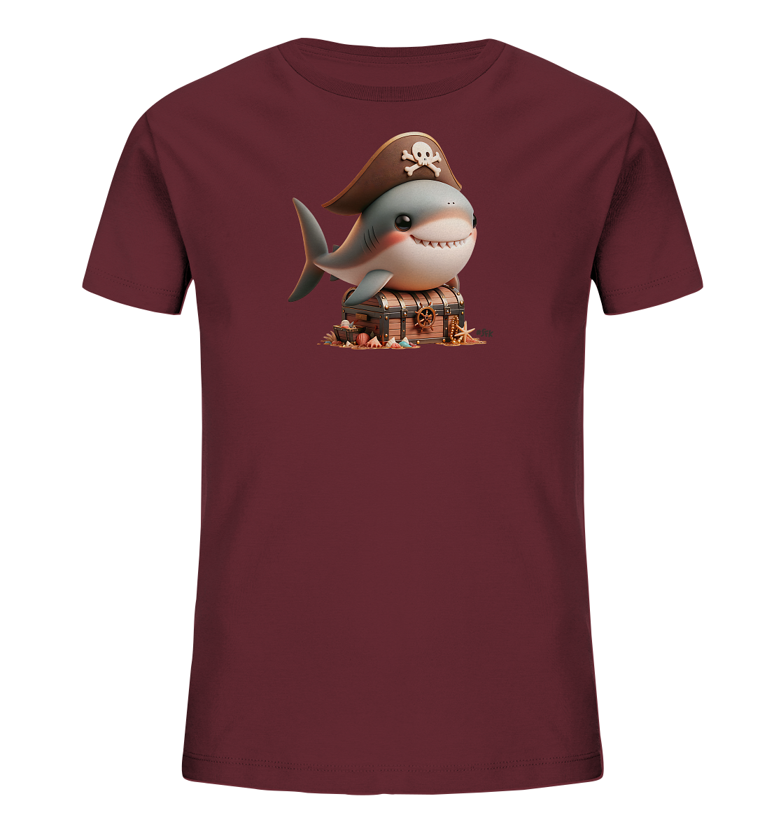 Kinder T-Shirt – Süßer Piratenhai auf Schatzkiste