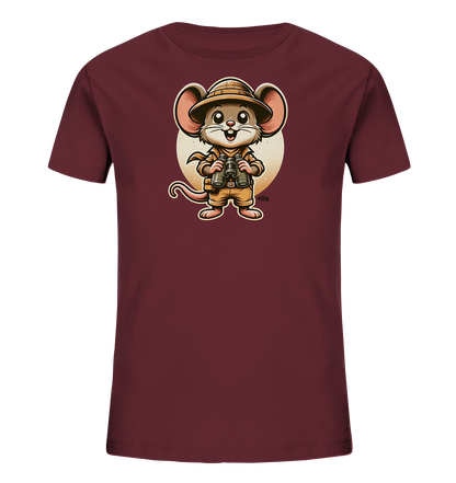 Kinder T-Shirt mit eine Maus in Safari-Kleidung mit Tropenhelm und Fernglas
