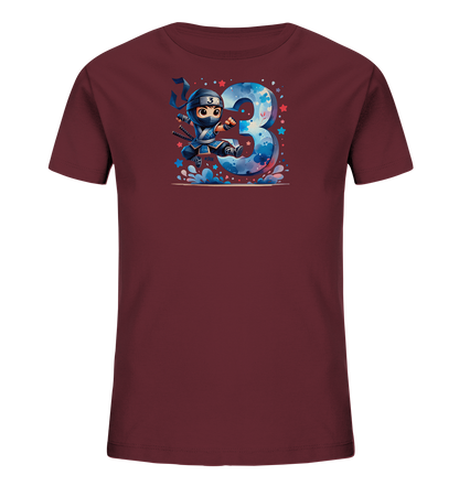 Blauer Ninja feiert die Drei Motiv auf Kinder T-Shirt