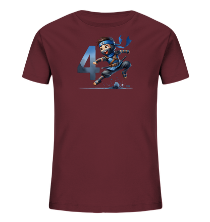 Kinder-T-Shirt mit springendem Ninja und Zahl 4