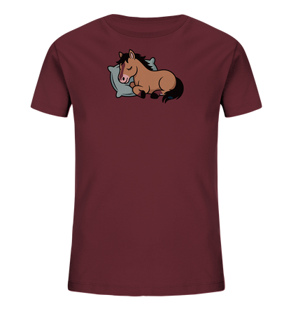 Schlafendes braunes Pferd auf hellem Kissen – Kinder-T-Shirt