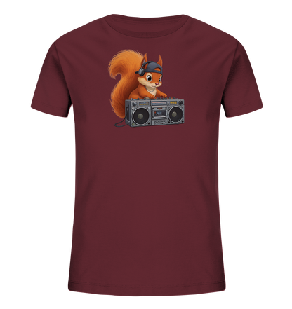 Kinder T-Shirt mit Eichhörnchen-DJ, Kopfhörern, Kappe und Boombox