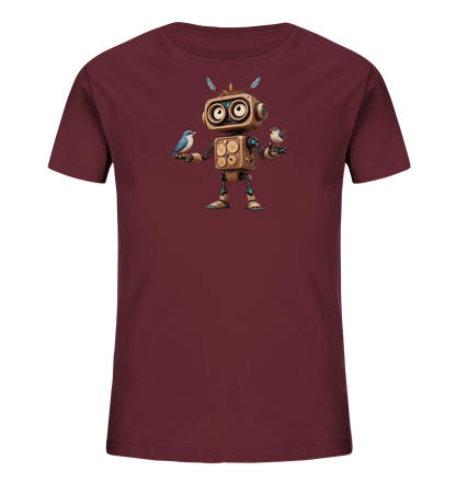 Kinder-T-Shirt | Roboter mit Federn und zwei Vögeln - Kinder Bio T-Shirt