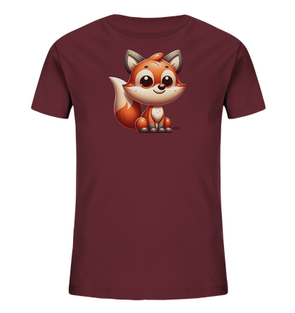 Kinder T-Shirt mit sitzendem Cartoon-Fuchs, Kulleraugen und buschigem Schwanz