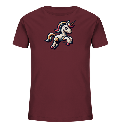 Kinder T-Shirt mit springendem Einhorn, bunter Mähne, Schweif und Horn