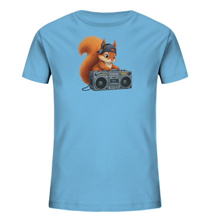 Kinder T-Shirt mit Eichhörnchen-DJ, Kopfhörern, Kappe und Boombox