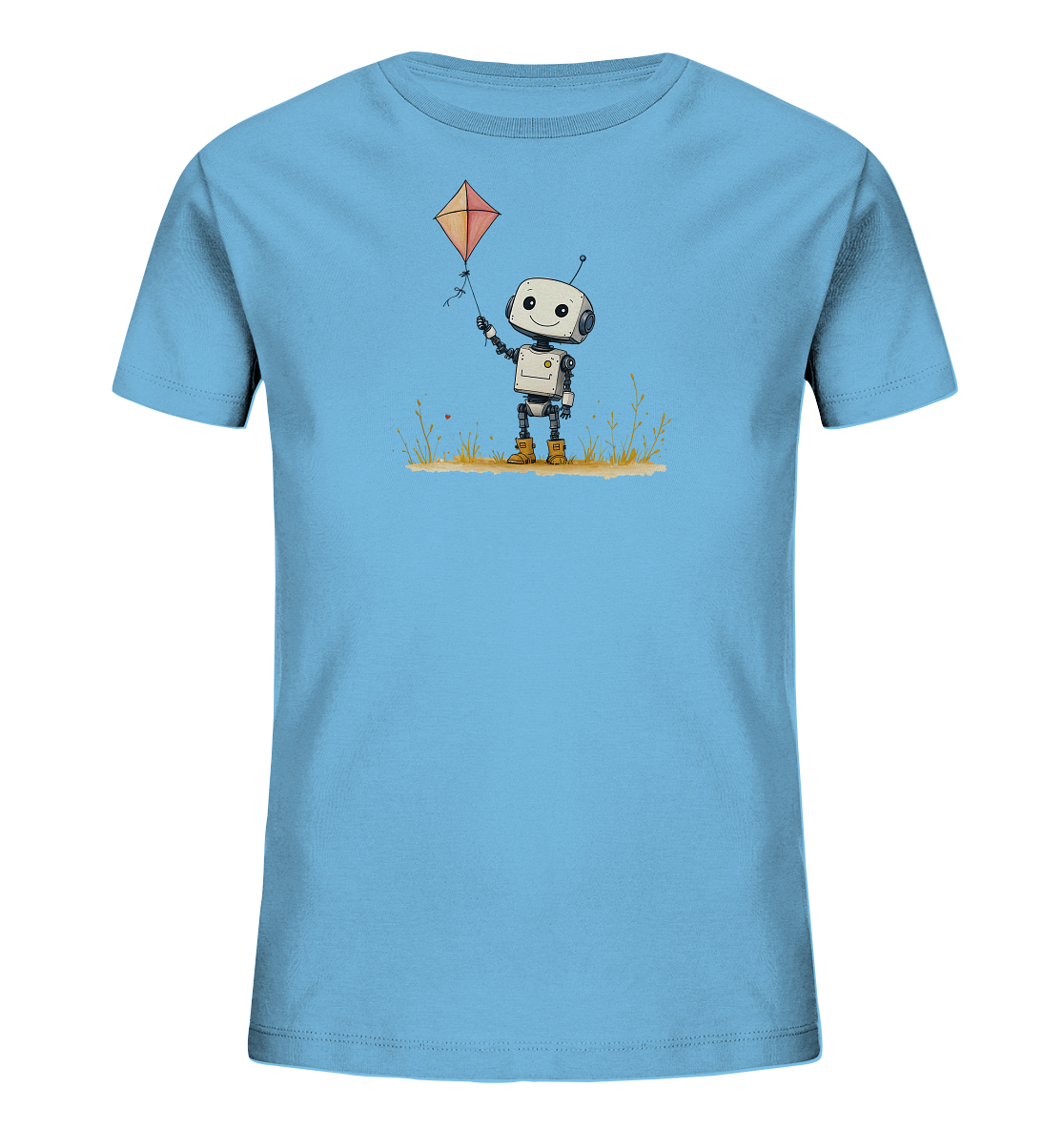 Kinder-T-Shirt | Roboter mit Gummistiefeln und Drachen - Kinder Bio T-Shirt