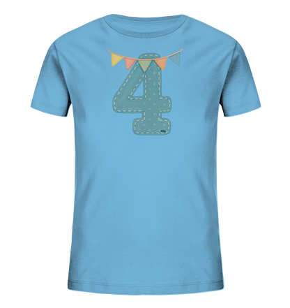 Gestickte Vier mit bunten Fahnen Motiv auf Kinder T-Shirt