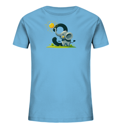 Kinder T-Shirt mit Cartoon-Elefant, Sonne und Zahl 9