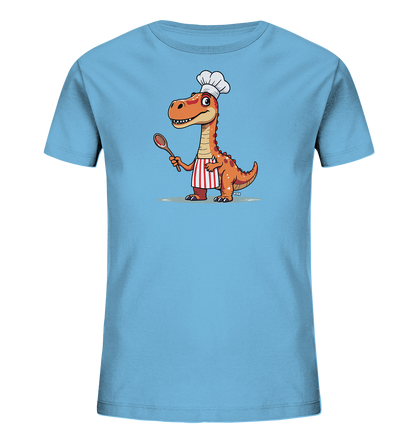 Kinder T-Shirt mit orangefarbenem Dino als Koch