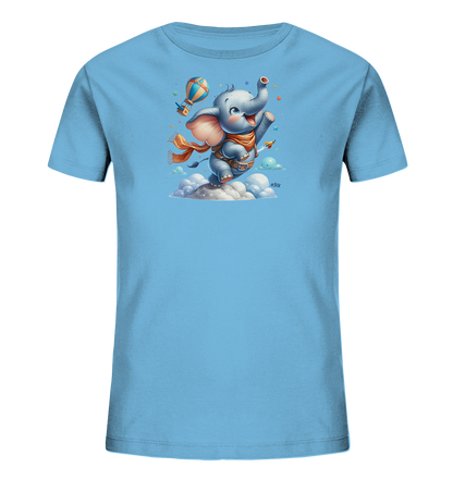 Kinder T-Shirt mit fliegendem Elefant und Ballonrakete