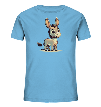 Kinder T-Shirt mit ein cartoonhafter Esel mit großen Ohren und freundlichem Lächeln