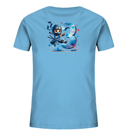 Blauer Ninja feiert die Drei Motiv auf Kinder T-Shirt