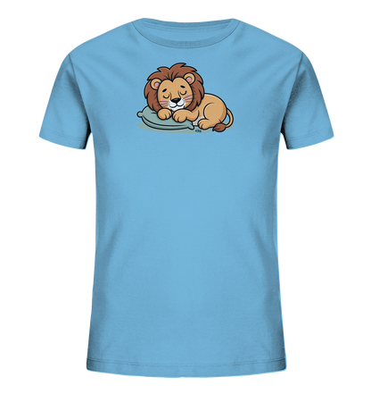 Kinder T-Shirt mit schlafendem Cartoon-Löwen auf kleinem Kissen