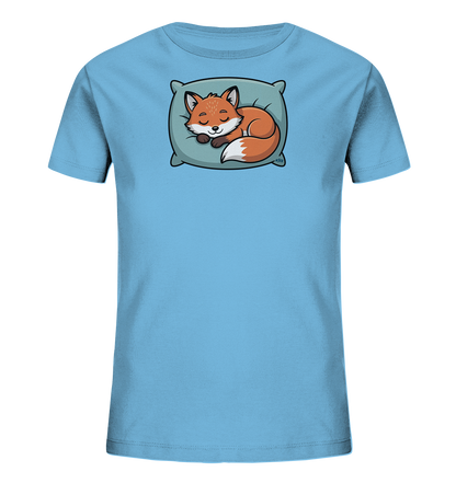Kinder T-Shirt mit eingerolltem schlafendem Fuchs auf Kissen