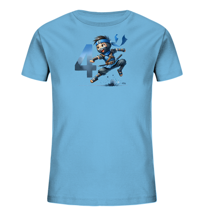 Kinder-T-Shirt mit springendem Ninja und Zahl 4