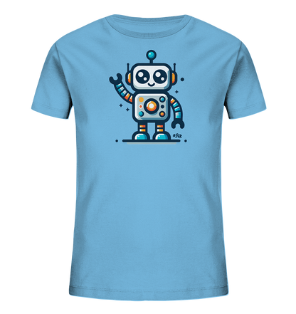 Kinder-T-Shirt mit winkendem buntem Roboter