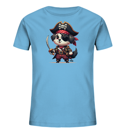 Kinder T-Shirt mit Cartoon-Piratenhund, Augenklappe, Hut und Säbel