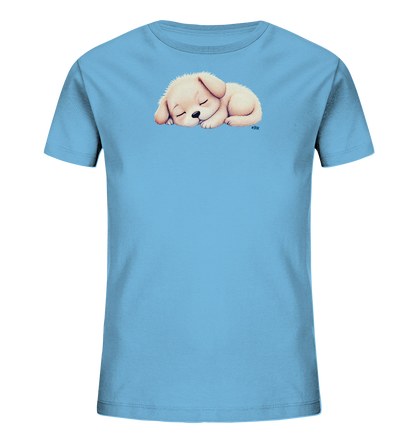 Kinder T-Shirt mit zusammengerolltem schlafendem Welpen in Cremefarben
