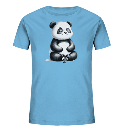 Kinder T-Shirt mit ein Panda im Schneidersitz mit geschlossenen Augen und sanftem Lächeln