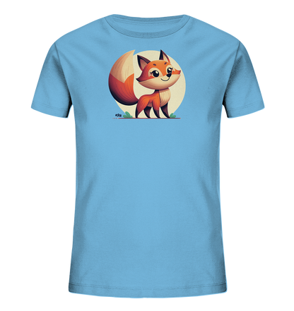 Kinder T-Shirt mit ein freundlicher orangefarbener Fuchs vor einem hellen Sonnenkreis