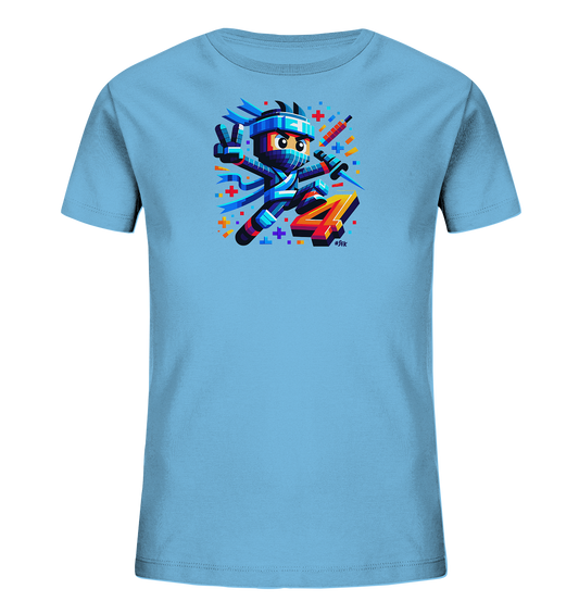 Blockiger Ninja zeigt V-Zeichen Motiv auf Kinder T-Shirt
