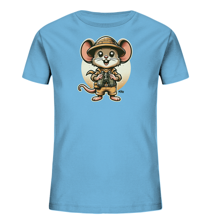 Kinder T-Shirt mit eine Maus in Safari-Kleidung mit Tropenhelm und Fernglas