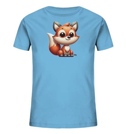 Kinder T-Shirt mit sitzendem Cartoon-Fuchs, Kulleraugen und buschigem Schwanz