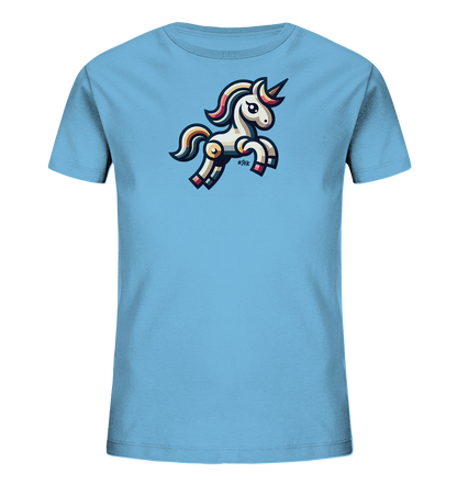 Kinder T-Shirt mit springendem Einhorn, bunter Mähne, Schweif und Horn