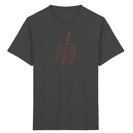 Schiefe Bücherburg mit Bleistift - Kinder Bio T-Shirt