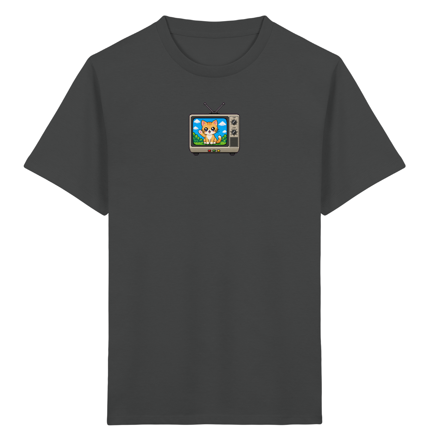 Pixel Katze im Retro Fernseher T-Shirt - Kinder Bio T-Shirt