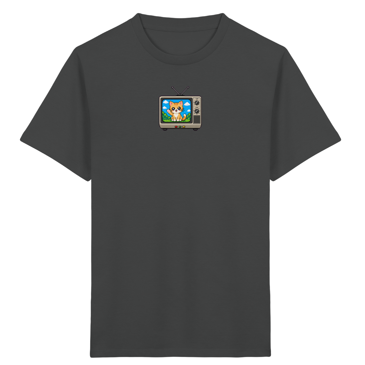 Pixel Katze im Retro Fernseher T-Shirt - Kinder Bio T-Shirt