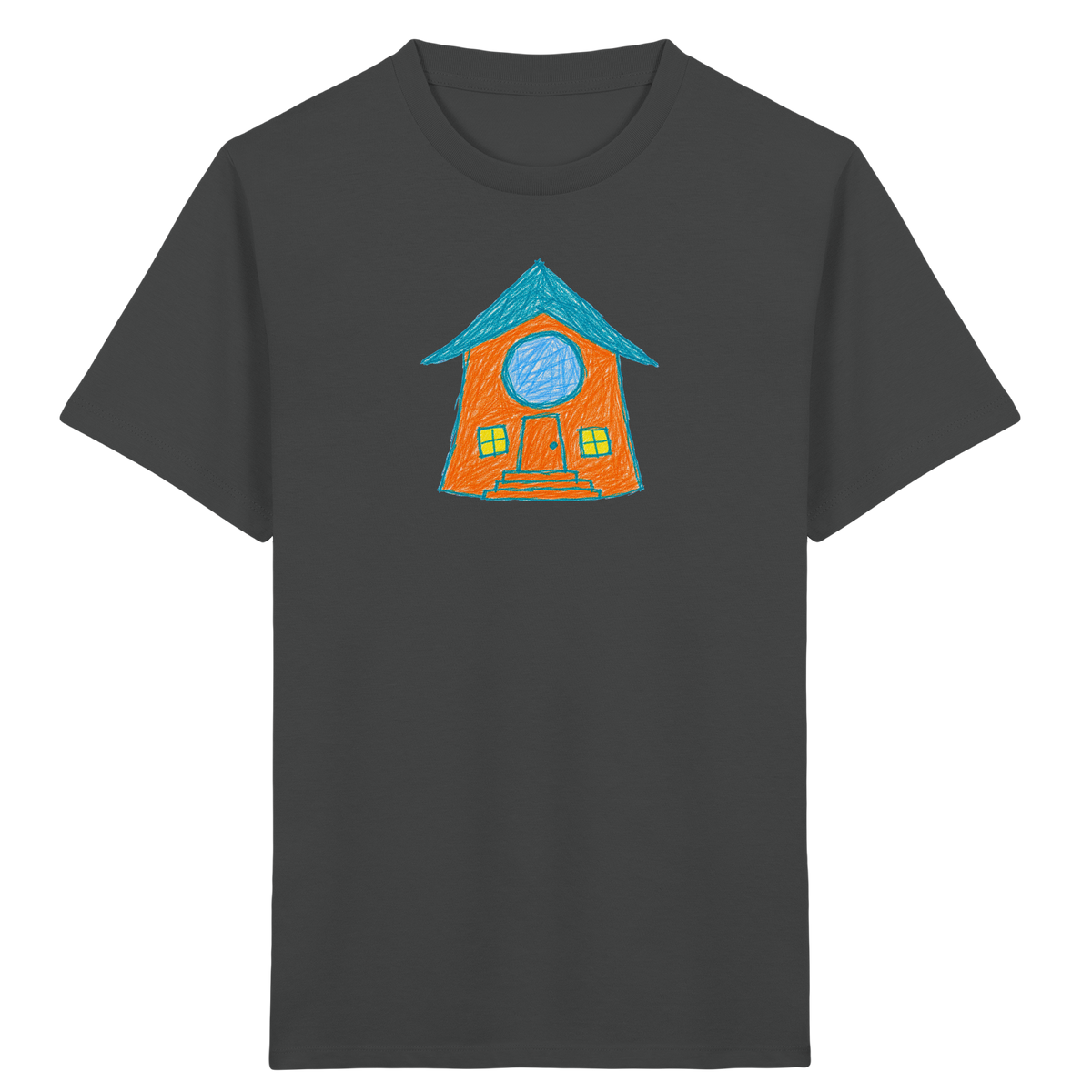 Orangefarbenes Rundfensterhaus für Kinder - Kinder Bio T-Shirt