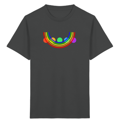 Kinder-T-Shirt mit Regenbogen über bunten Kreisen