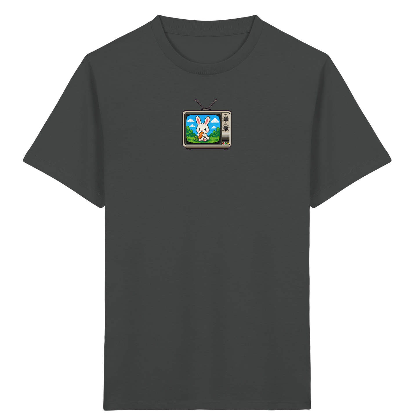 Pixel Hase mit Karotte im Fernseher - Kinder Bio T-Shirt