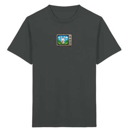 Pixel Hase mit Karotte im Fernseher - Kinder Bio T-Shirt