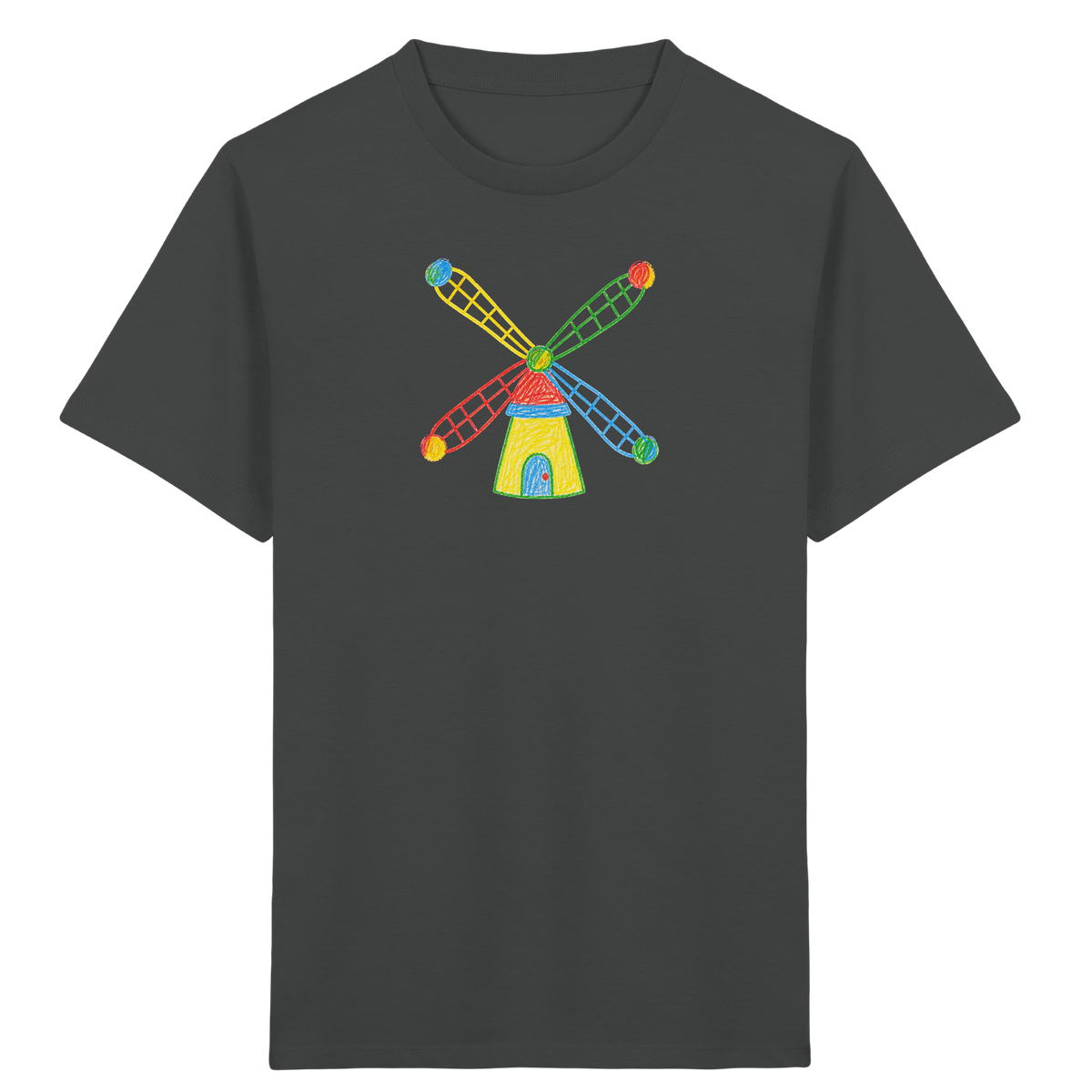 Bunte Windmühle mit Farbpunkten - Kinder Bio T-Shirt